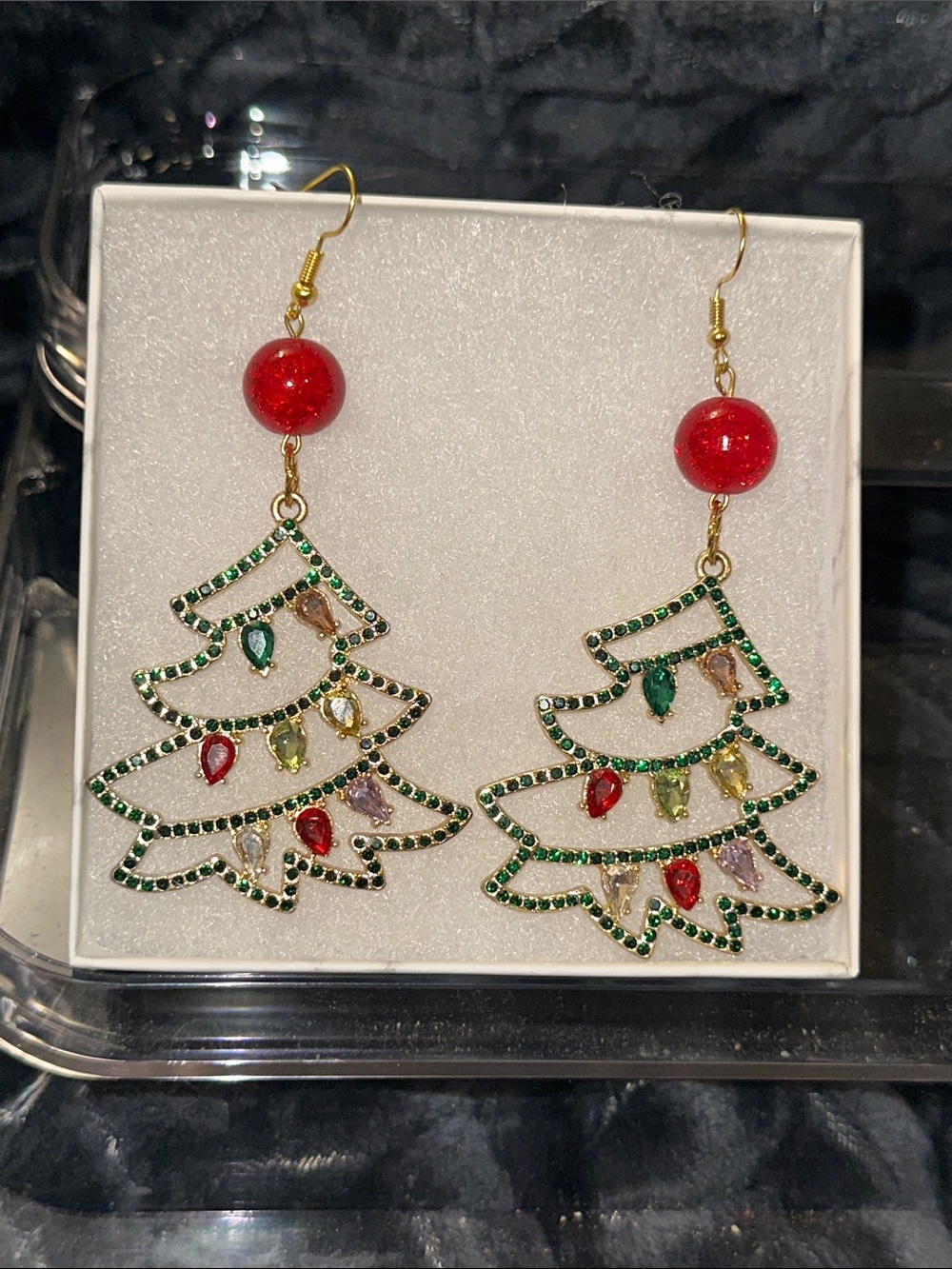 Handmade Holiday Red/Green Christmas Tree Dangle Earrings - Women Jewelry